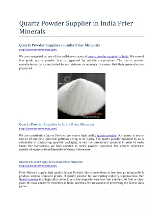 Quartz Powder Supplier in India Prier Minerals