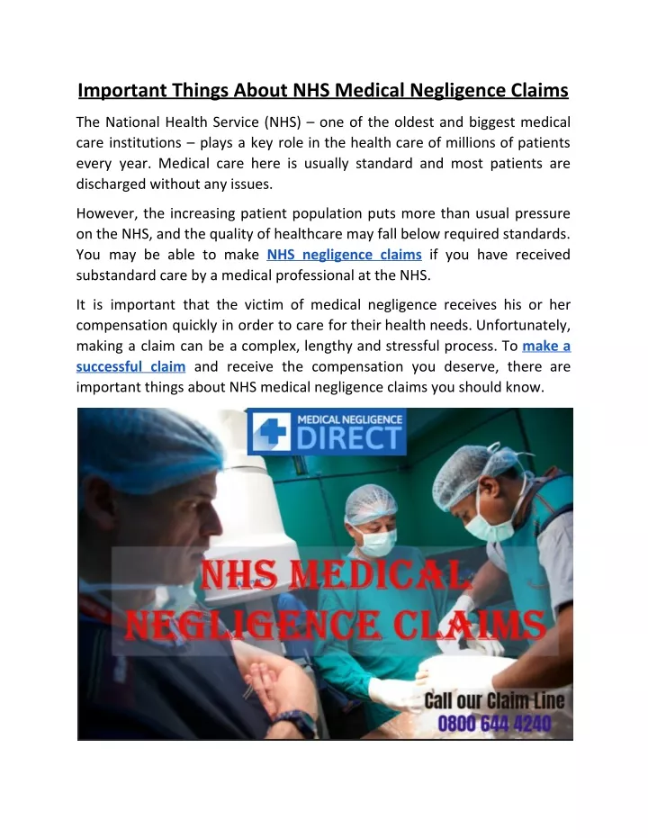 important things about nhs medical negligence