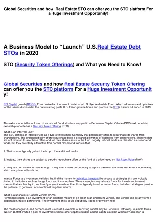Global Securities and how  Real Estate STO can offer you the STO platform For a Huge Investment Opportunity!