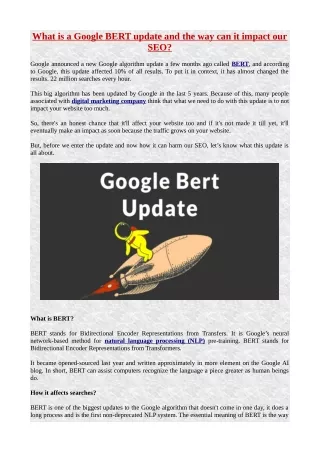 What is a Google BERT update and the way can it impact our SEO?