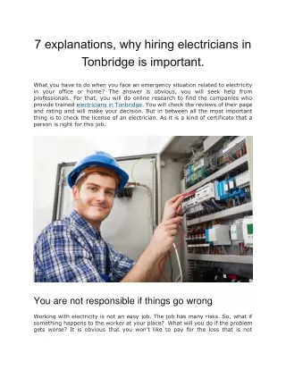 7 explanations, why hiring electricians in Tonbridge is important.