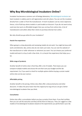 why buy microbiological incubators online