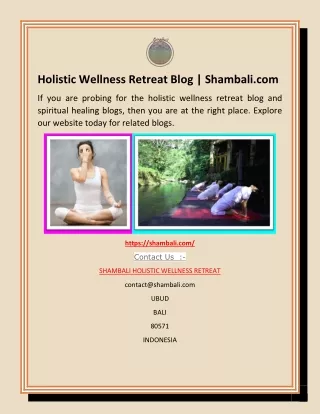 Holistic Wellness Retreat Blog | Shambali.com