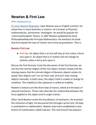 Newton biography & first law