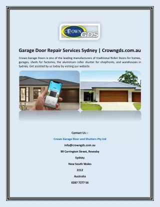 Garage Door Repair Services Sydney | Crowngds.com.au