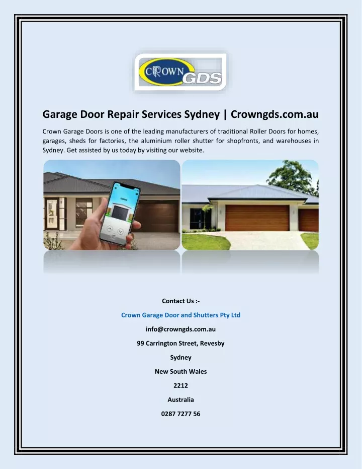 garage door repair services sydney crowngds com au