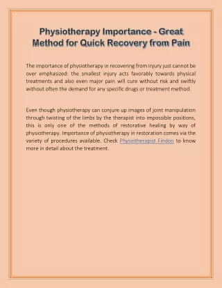 Physiotherapy Importance - Great Method for Quick Recovery from Pain