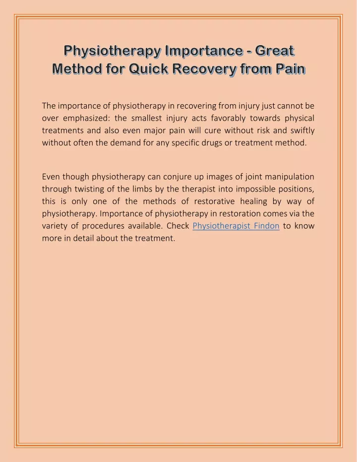 the importance of physiotherapy in recovering