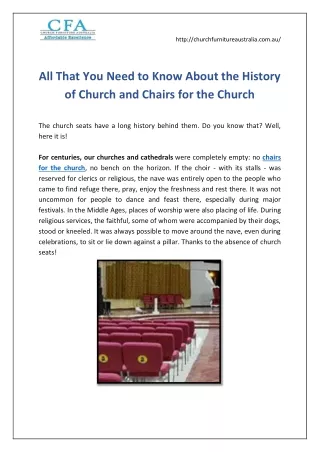 All That You Need to Know About the History of Church and Chairs for the Church