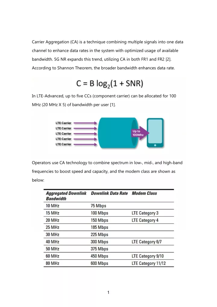 carrier aggregation ca is a technique combining