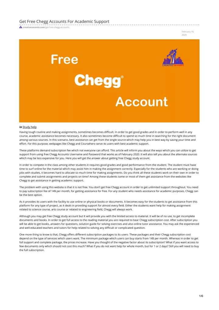 get free chegg accounts for academic support