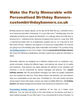 Make the Party Memorable with Personalised Birthday Banners custombirthdaybanners.co.uk