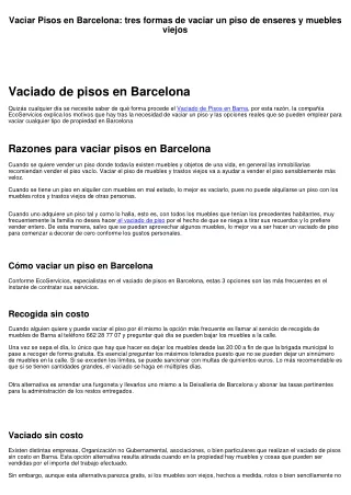 Vaciado de Pisos en Barcelona: varias formas de vaciar un piso de enseres y muebles viejos