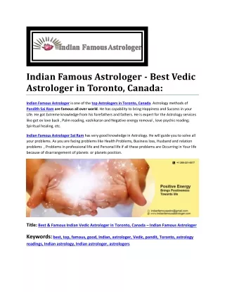 Indian Famous Astrologer - Best Vedic Astrologer in Toronto, Canada:
