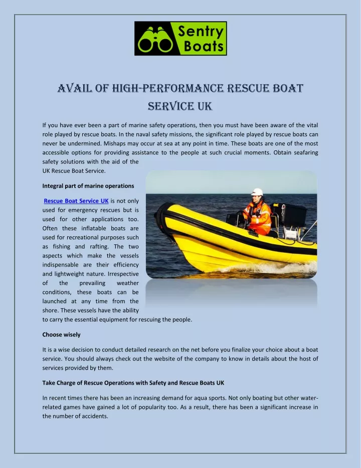 avail of high performance rescue boat service uk