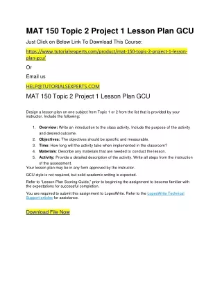 MAT 150 Topic 2 Project 1 Lesson Plan GCU