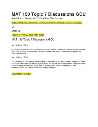 MAT 150 Topic 7 Discussions GCU