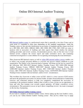 Online ISO internal Auditor Training | ISO Internal Training