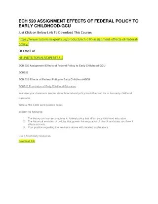 ech 520 assignment effects of federal policy
