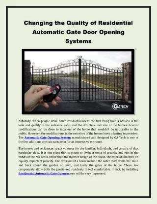 The Automatic Gate Door Opener In China For Additional Security