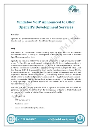 vindaloo voip announced to offer opensips