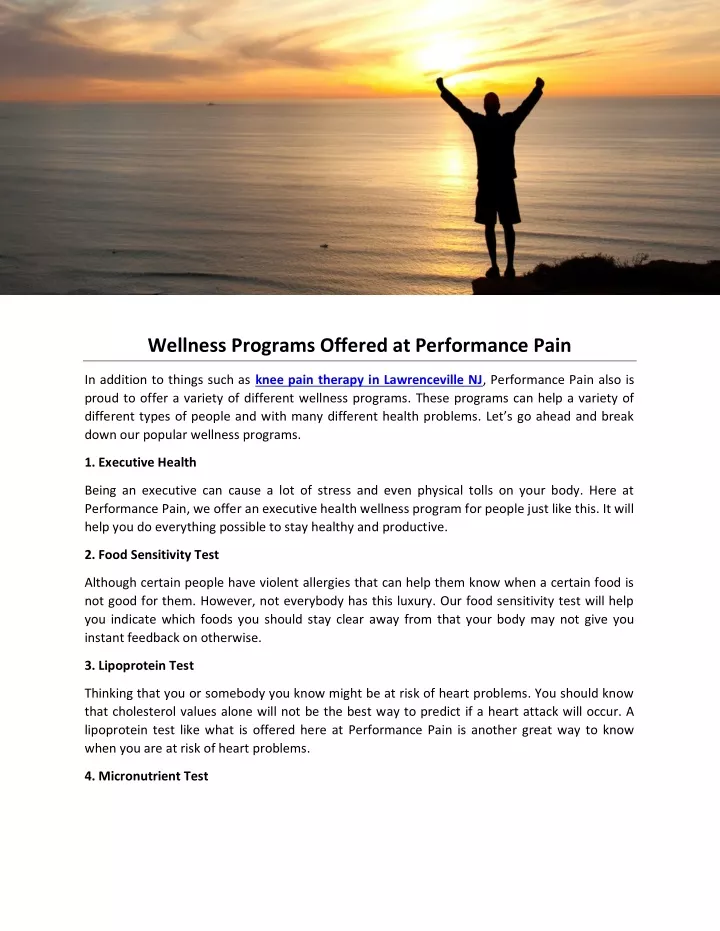 wellness programs offered at performance pain