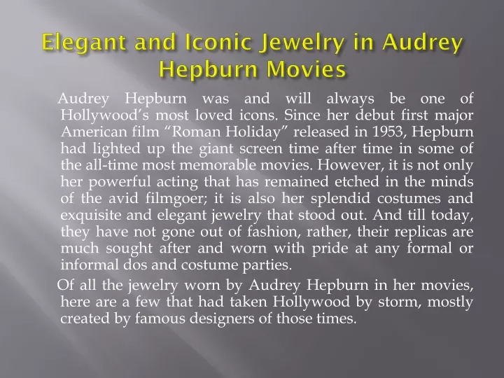 elegant and iconic jewelry in audrey hepburn movies