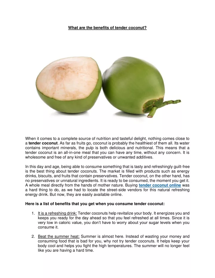 what are the benefits of tender coconut