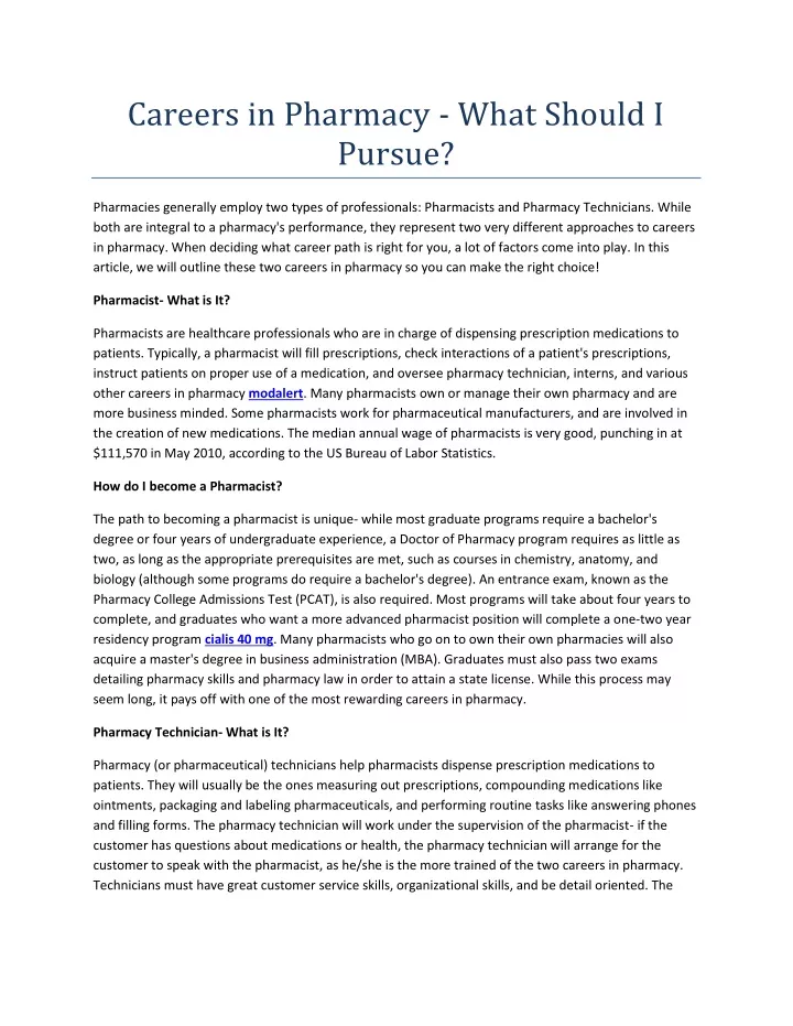 careers in pharmacy what should i pursue