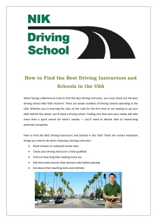 How to Find the Best Driving Instructors and Schools in the USA