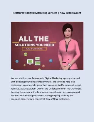 Restaurants Digital Marketing Services | Now in Restaurant