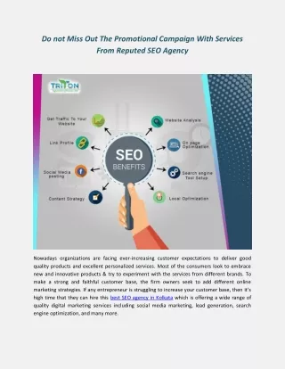 Do not Miss Out The Promotional Campaign With Services From Reputed SEO Agency