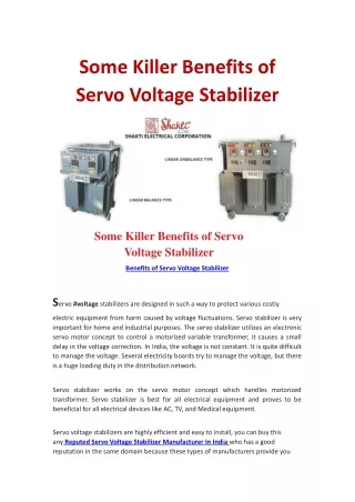 some killer benefits of servo voltage stabilizer