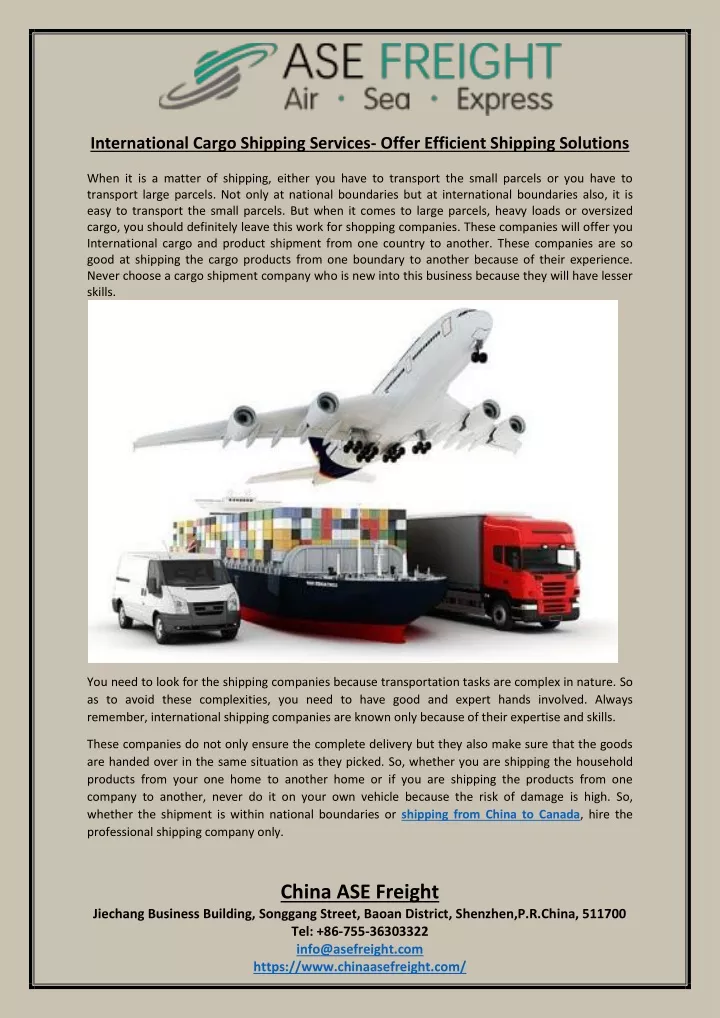 international cargo shipping services offer