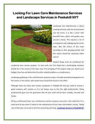Looking For Lawn Care Maintenance Services and Landscape Services in Peekskill NY