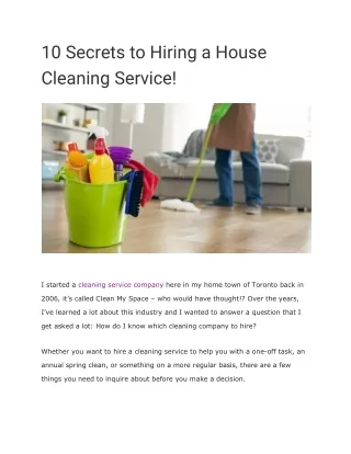 10 Secrets To hire A Cleaning Services!