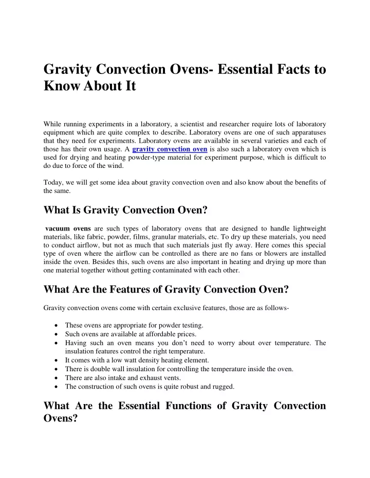 gravity convection ovens essential facts to know