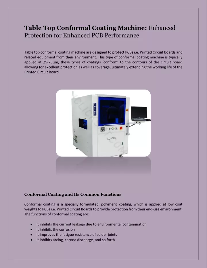 table top conformal coating machine enhanced