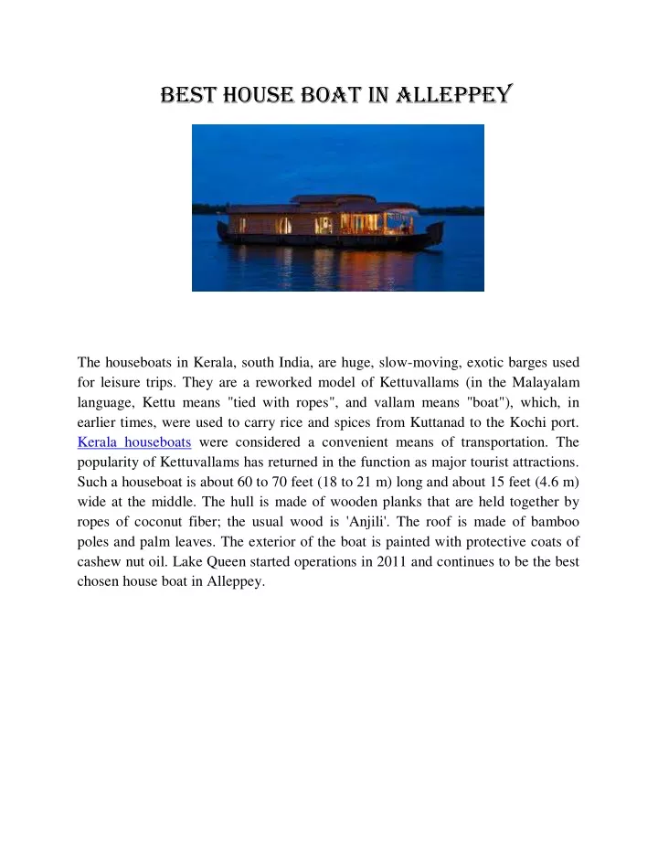 best house boat in alleppey