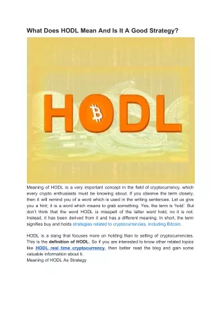 what does hodl mean and is it a good strategy