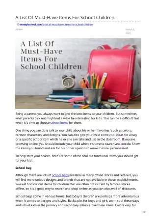 A List Of Must-Have Items For School Children
