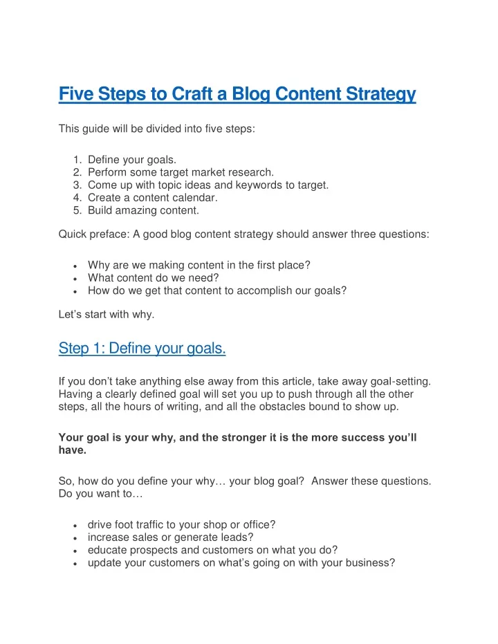 five steps to craft a blog content strategy