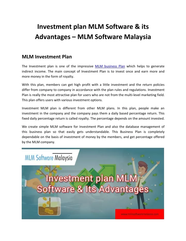 investment plan mlm software its advantages
