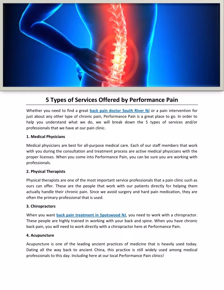 5 types of services offered by performance pain