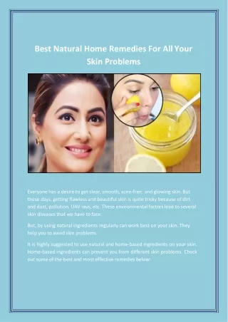 Best Natural Home Remedies For All Your Skin Problems