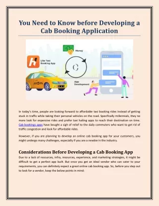 You Need to Know before Developing a Cab Booking Application
