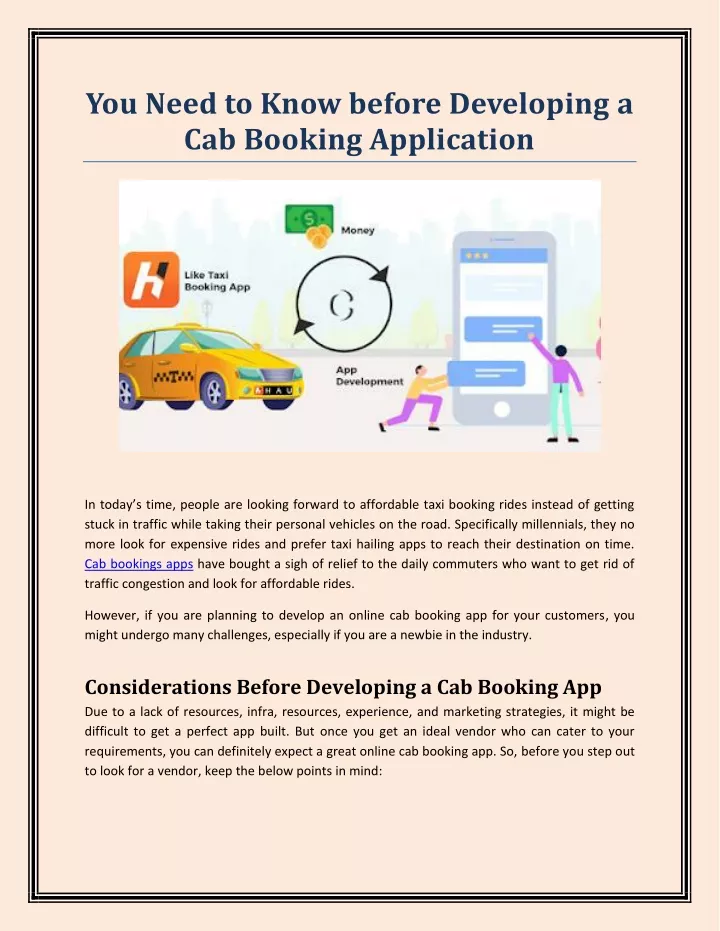 you need to know before developing a cab booking