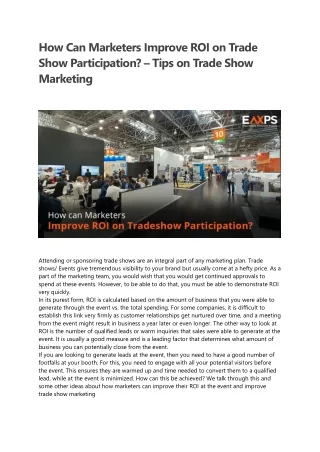 How Can Marketers Improve ROI on Trade Show Participation – Tips on Trade Show Marketing