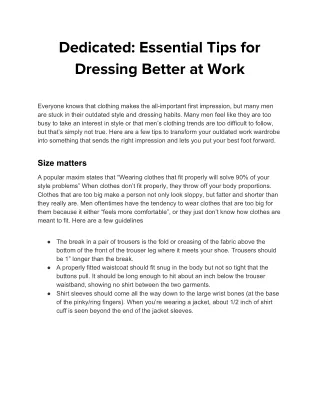 Dedicated: Essential Tips for Dressing Better at Work