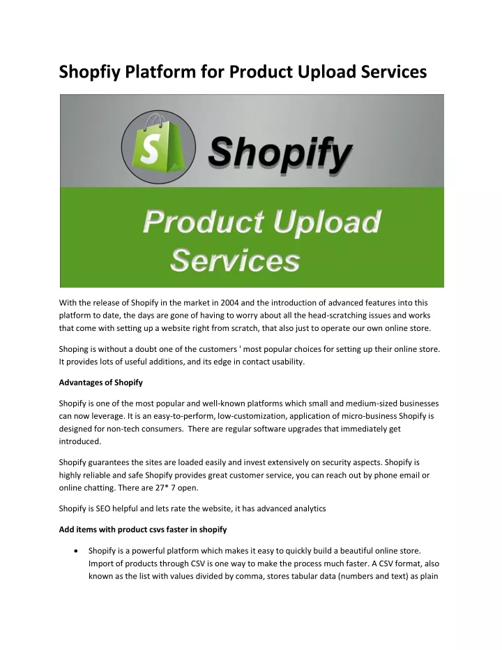 shopfiy platform for product upload services